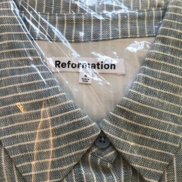 Reformation Prim Linen Dress Sz4 Blue/White Stripes - Picture 5 of 6